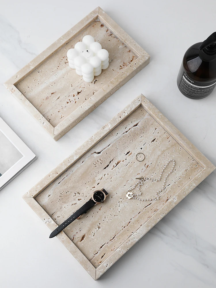 Travertine Tray Oval - Минимализм, мраморный поднос для парфюмерных свечей,