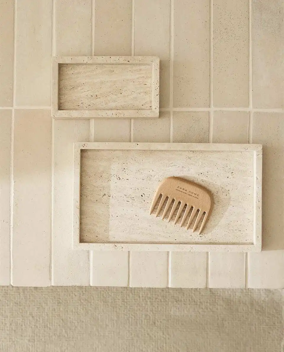 Travertine Tray Oval - Желтый травертиновый поднос в стиле Wabi-Sabi,